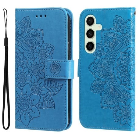 Чехол-книжка 7-petal Flowers Embossing для Samsung Galaxy S24 FE 5G - синий