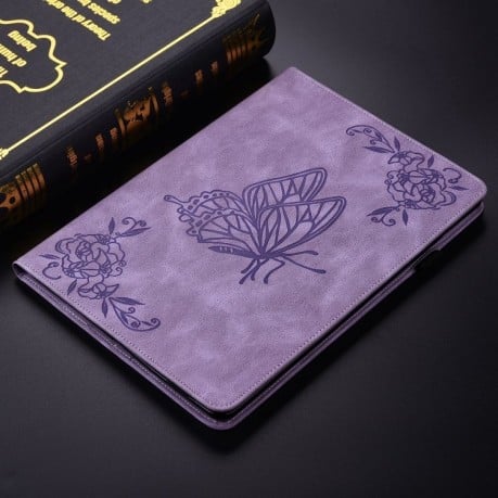 Чохол-книга Butterfly Flower Embossed Leather на iPad Pro 11 2024 - фіолетовий