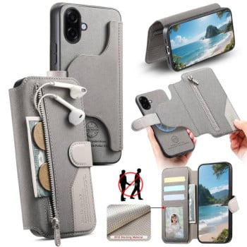 Чохол-книжка Twill Fabric з MagSafe RFID+кишенька на карт на Samsung Galaxy A07 4G / 5G - сірий