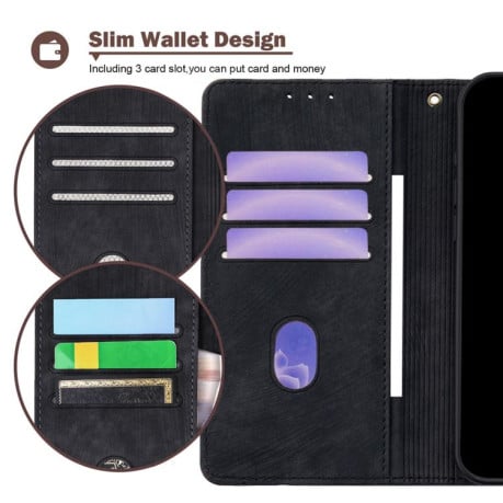 Чохол-книжка Color Stitching Skin Feel із захистом від сканування RFID і магнітним хлястиком для OPPO Reno14 F 5G — чорний