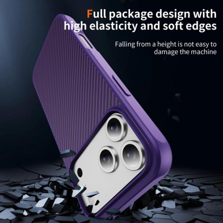 Ударозащитный чехол Carbon Fiber Texture Skin-feel Acrylic на iPhone 17 Pro - фиолетовый