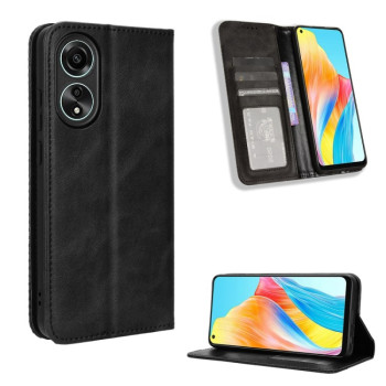Чехол-книжка Magnetic Buckle Retro Crazy Horse Texture на OPPO A78 4G - черный
