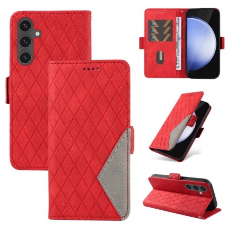 Чехол-книжка Dual-color Rhombic Lattice Leather для Samsung Galaxy S24 FE 5G - красный