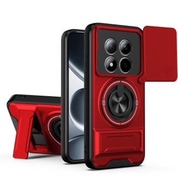 Противоударный чехол Lens Sliding Window Multifunctional Magnetic Shockproof со шторкой камеры для Redmi Note 15 Pro 4G Global 163.2mm — красный