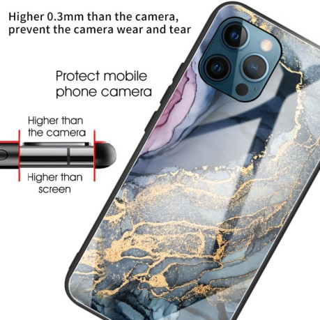 Противоударный стеклянный чехол Marble Pattern для iPhone 13 Pro - Abstract Gold