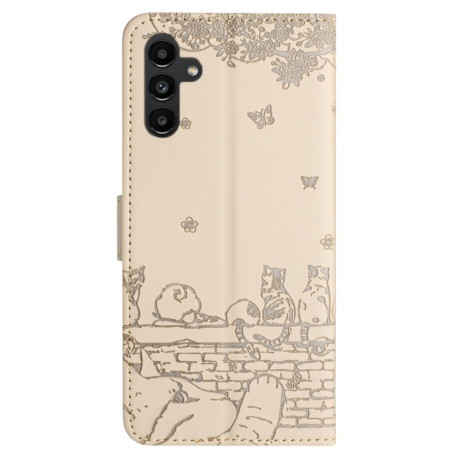 Чохол-книжка Cat Embossing Pattern для Samsung Galaxy S24 FE 5G - бежевий