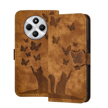 Чехол-книжка Cat Embossing Pattern на Xiaomi Redmi A4 5G - коричневый
