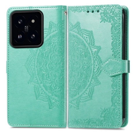 Чехол-книжка Mandala Embossing Pattern на Xiaomi 14 5G - зеленый
