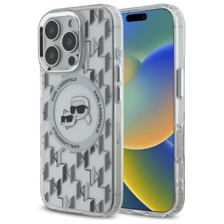 Оригинальный чехол Karl Lagerfeld IML Monogram Karl &amp; Choupette Head MagSafe для iPhone 16 Pro Max - Clear