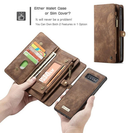 Шкіряний чохол-гаманець CaseMe 008 Sries Card Holder Wallet Style на Samsung Galaxy S10+ / S10 Plus- коричневий