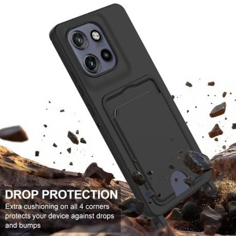 Силиконовый чехол Integrated Card Bag Solid Color Liquid Silicone на Motorola Edge 50 Neo / 60 Neo — чёрный