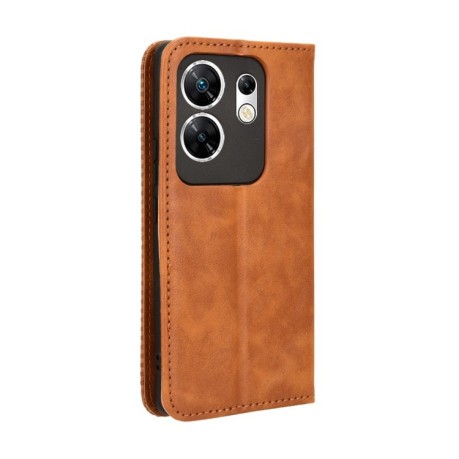 Чехол-книжка Magnetic Buckle Retro Crazy Horse Texture на Infinix Zero 30 4G - коричневый