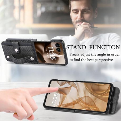 Противоударный чехол Wristband Kickstand Card для Motorola Razr 60 Ultra - черный