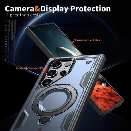 Противоударный чехол MagSafe Holder Armor PC Hybrid для Samsung Galaxy S25 Ultra 5G - синий