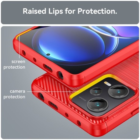 Противоударный чехол Brushed Texture Carbon Fiber на Xiaomi Redmi Note 12 Explorer - красный