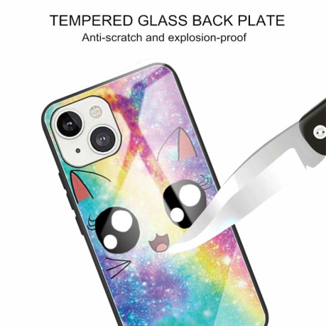 Противоударный чехол Colorful Painted Glass для iPhone 13 Mini - Big Eyes Animal