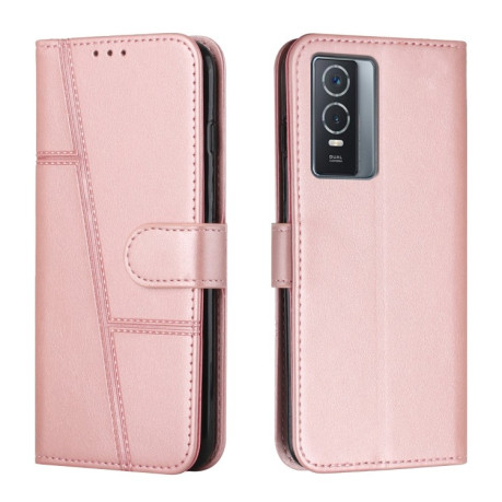 Чохол-книжка Stitching Calf Texture для Vivo Y76/Y76s - рожевий