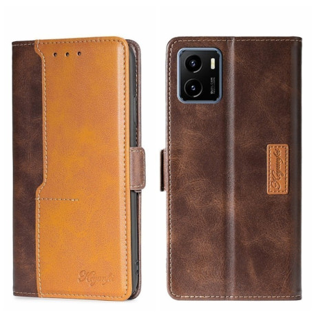 Чохол-книжка Contrast Color для Vivo Y15S Global - Dark Brown + Gold