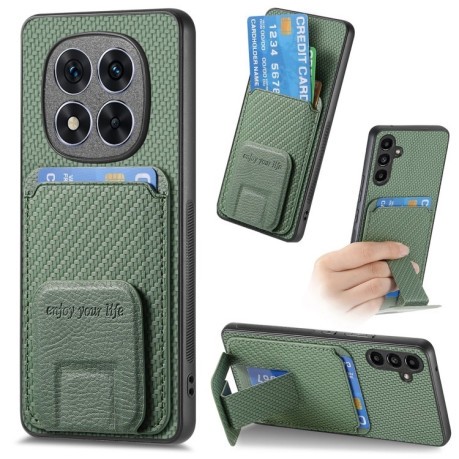 Противоударный чехол Carbon Fiber Card Bag для Xiaomi  Redmi Note 14 Pro+ 5G - зеленый