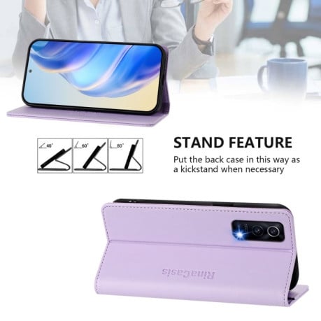 Чехол-книжка RC01 Dual-Folded Magnetic Suction RFID Leather на Vivo Y72 5G / iQOO Z3 / Y52 5G - фиолетовый