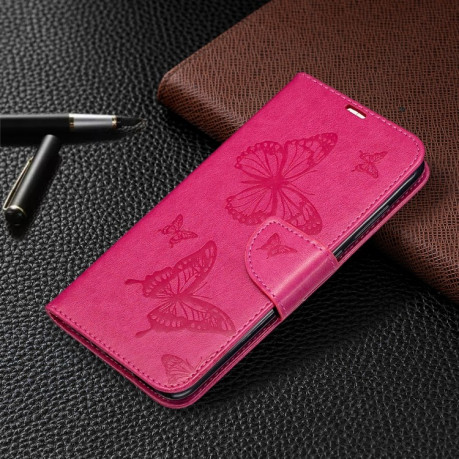 Чехол-книжка Butterflies Pattern на Xiaomi Redmi 10X / Note 9 - пурпурно-красный