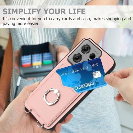 Противоударный чехол R20 Ring Card Holder для Motorola Edge 50 Pro 5G - розовый