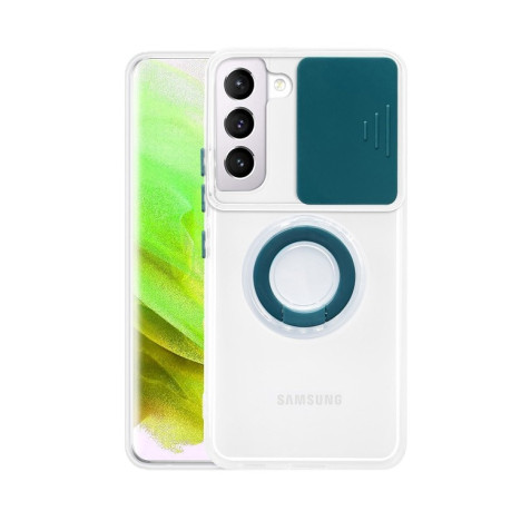 Противоударный чехол Sliding Camera with Ring Holder для Samsung Galaxy S23 5G - темно-зеленый