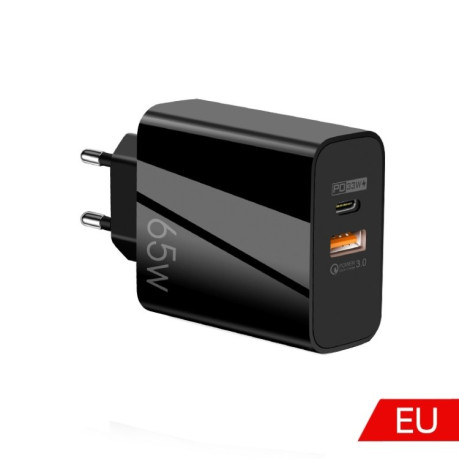 Быстрая зарядка A502 65W USB-C/Type-C+USB Dual Port GaN Charger QC3 Laptop Universal Charger EU Plug - черная