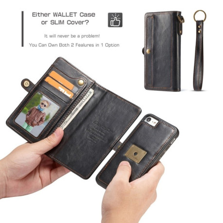 Кожаный чехол-книжка CaseMe на  iPhone SE 3/2 2022/2020/8/7  с отделением для кредитных карт Черный