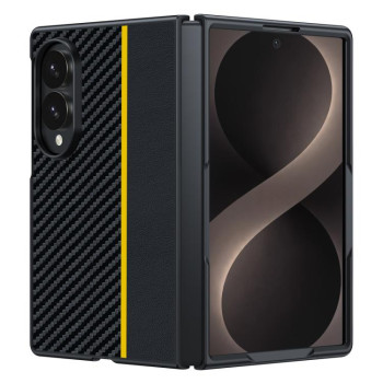 Противоударный чехол Carbon Fiber Texture Printing на Galaxy Fold8 5G — чёрный/жёлтый