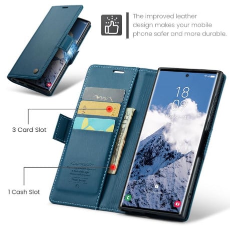 Чехол-книжка CaseMe 023 Butterfly Buckle Litchi Texture RFID Anti-theft Leather для Samsung Galaxy S25 Ultra 5G - синий