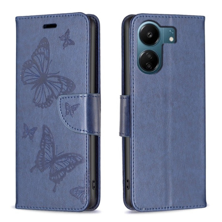 Чехол-книжка Butterflies Pattern на Xiaomi Redmi 13C/Poco C65/Poco C65 - синий