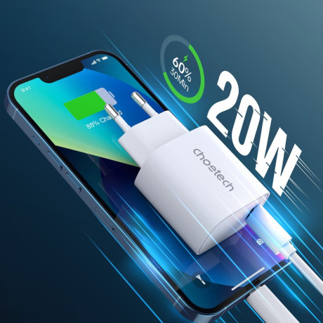 Швидкісний зарядний пристрій Choetech Q5004*2 PD20W charger для iphone12/13/14-білий