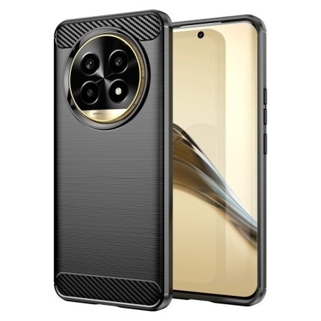 Противоударный чехол Brushed Texture Carbon Fiber на Realme 13 Pro+ 5G - черный