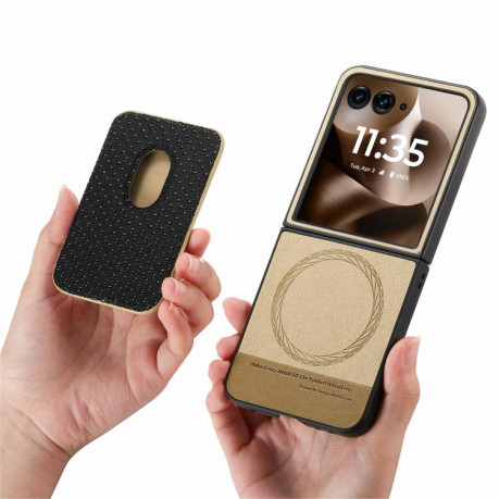 Противоударный чехол Twill Fabric Card Bag Ring Magnetic для Motorola Moto Razr 60 Ultra 5G - хаки