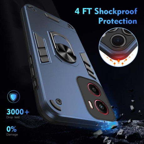 Ударозащитный чехол Shockproof Metal Ring Holder для Motorola Moto G05 - синий