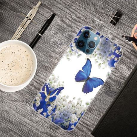 Чехол Painted Pattern для iPhone 13 Pro Max - White Flower Butterfly