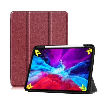 Противоударный чехол-книжка Fabric Denim на iPad Pro 12.9 inch 2020 -винно-красный