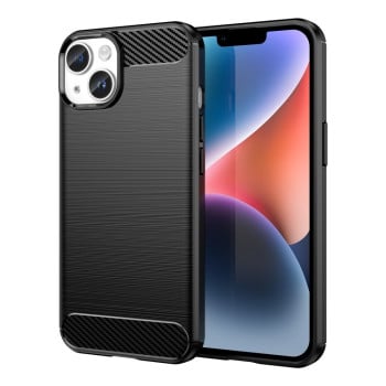 Противоударный чехол Brushed Texture Carbon Fiber на iPhone 15 Plus - черный