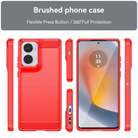 Противоударный чехол Brushed Texture Carbon Fiber на Motorola Moto G85 - красный