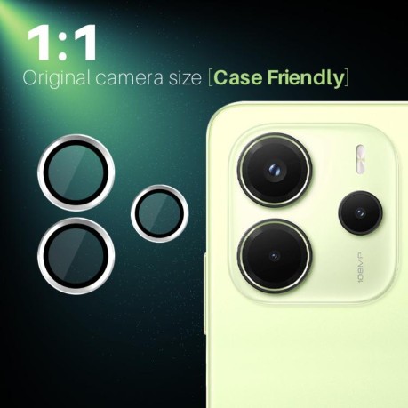 Защитное стекло для камеры NORTHJO Glitter Camera Lens Protector Tempered Glass Metal Ring на Xiaomi Redmi Note 14 4G 164.84mm - серебристое