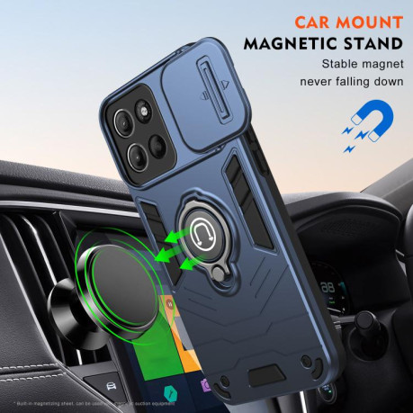 Противоударный чехол Sliding Camshield Ring Holder для Motorola Moto G15 - синий