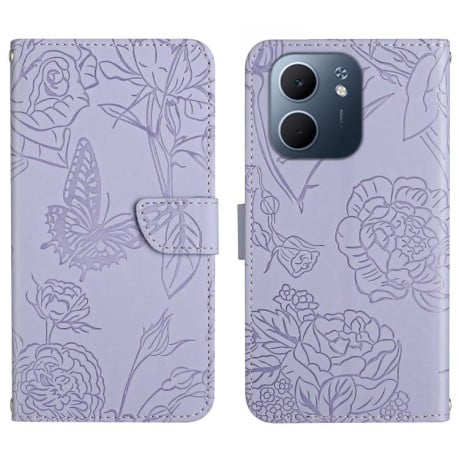 Чехол-книжка с мягкой фактурой и тиснением Butterfly на OPPO A5x 4G Global / 5G Global - фиолетовый