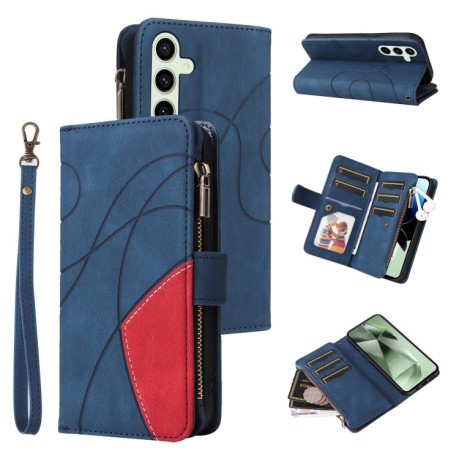 Чохол-книжка Dual-color 9 Card Slots Zipper Wallet Leather для Samsung Galaxy S24 FE 5G - синій