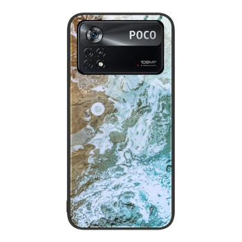 Противоударний стеклянный чехол Marble Pattern Glass на Xiaomi Poco X4 Pro 5G - Beach
