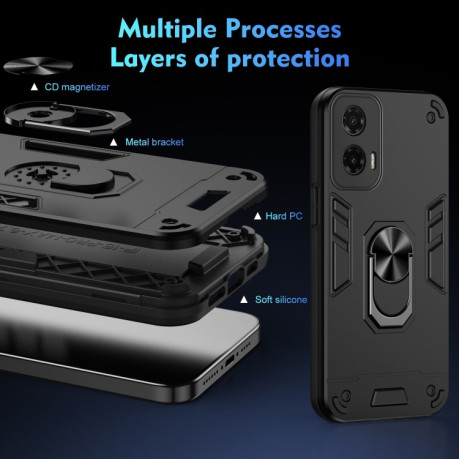 Ударозащитный чехол Shockproof Metal Ring Holder для Motorola Moto G35 - черный