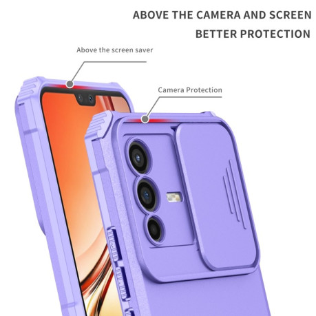 Противоударный чехол Stereoscopic Holder Sliding для Vivo V23 5G - фиолетовый
