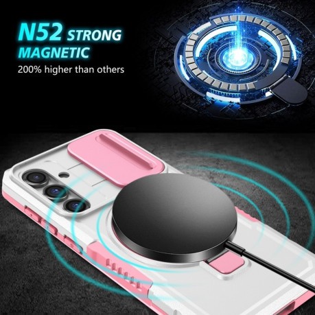 Противоударный чехол Sliding Camshield Magsafe Holder для Samsung Galaxy S23 FE 5G - розовый
