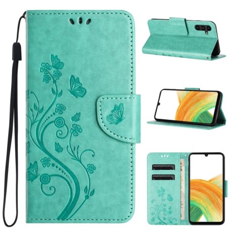 Чехол-книжка Butterfly Flower Pattern для Samsung Galaxy A24 / A25 5G - зеленый
