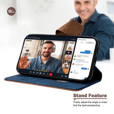 Чохол-книжка Color Stitching Skin Feel із захистом від сканування RFID та магнітним хлястиком на OPPO A5x 5G - синій